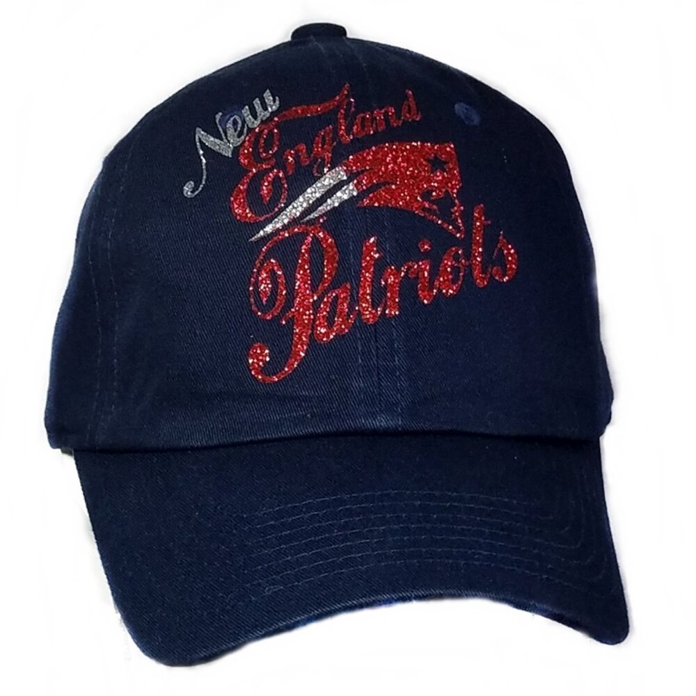 New England Navy Fitted Baseball Adj Cap with Shiny lettering.